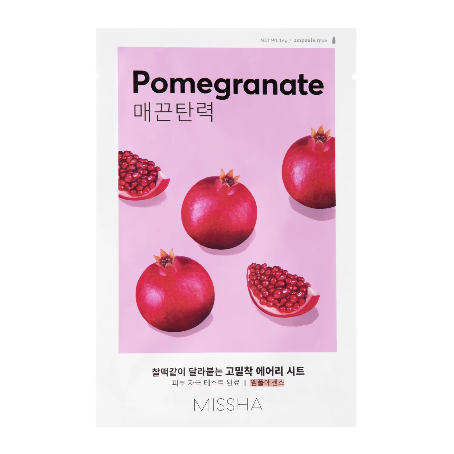 Missha, Airy Fit Sheet Mask Pomegranate, Gránátalma frissítő arcpakolás, 19 g