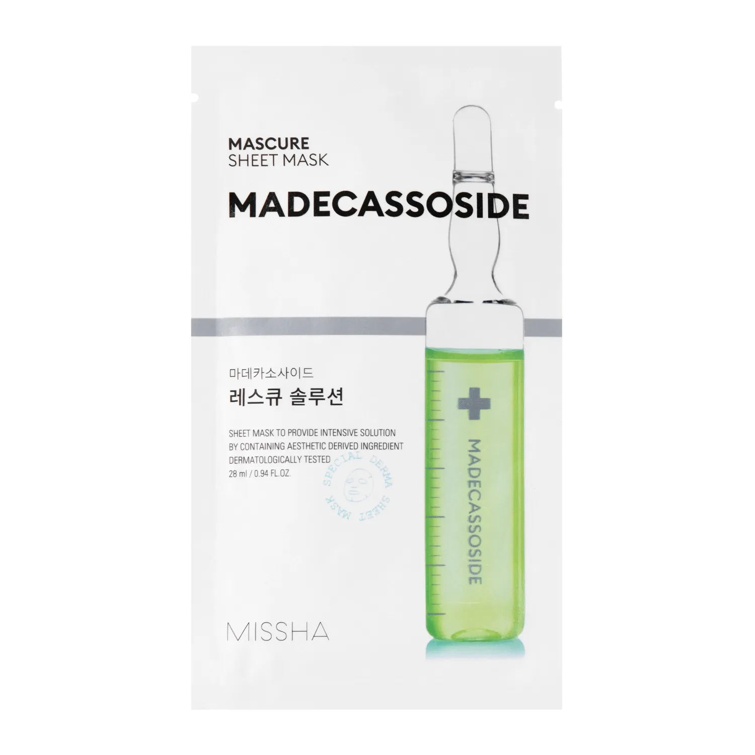 Missha, Maszkmentő megoldás lapmaszk (Madecassoside), Nyugtató és regeneráló maszk, 28 ml