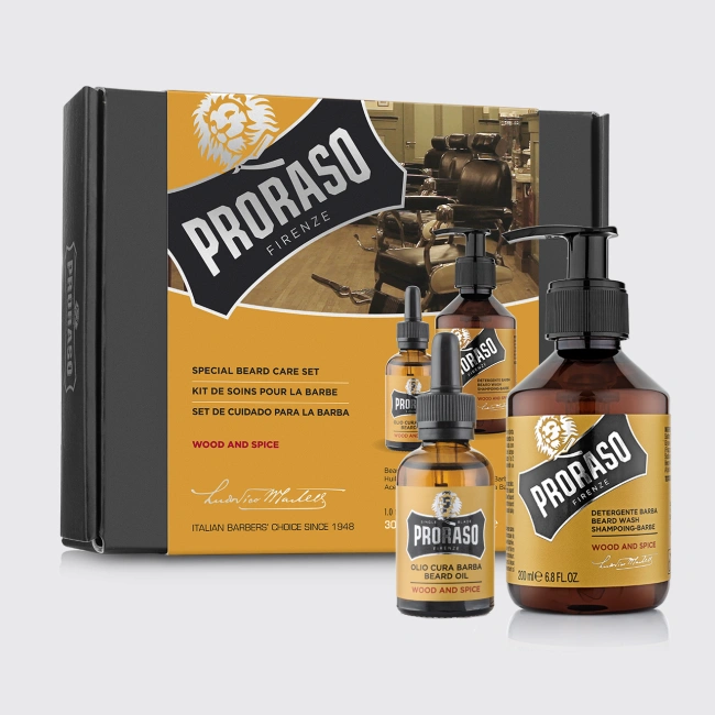 Proraso, Fa Barátápoló Wood & Spice, Szakállolaj és sampon, 30 ml + 200 ml