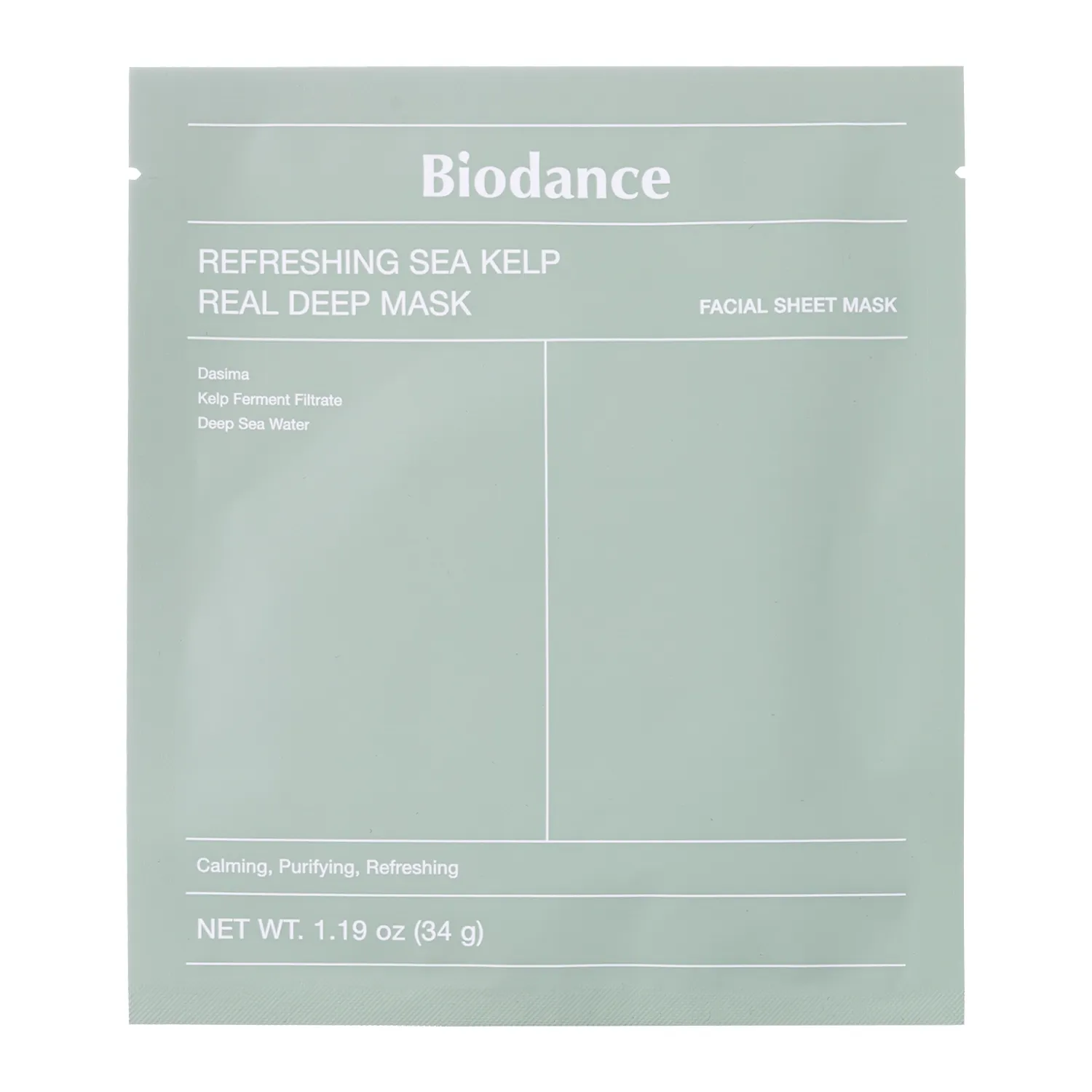 Biodance, Frissítő Tengeri Kelp Valódi Mélymaszk, Nyugtató és mattító maszk, 34 g