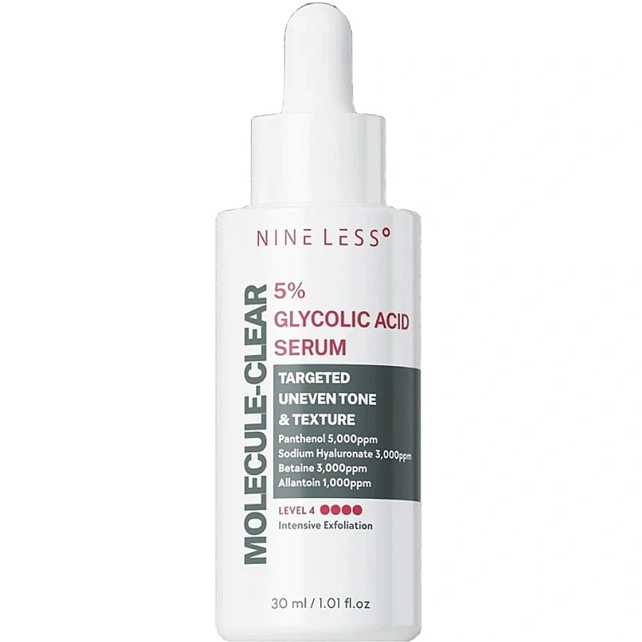 Nineless, Molecule-Clear 5% Glykolsav Serum, Gyengéd hámlasztó szérum, 30 ml