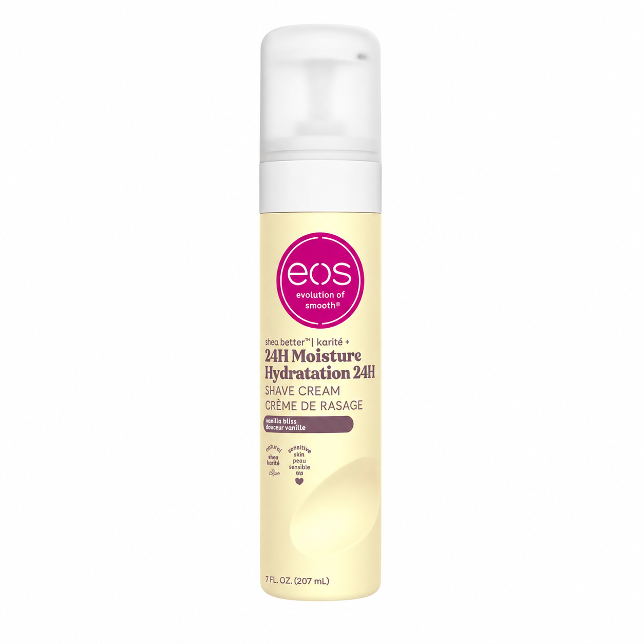 EOS Shea Better 24H Moisture Shave Cream, Hidratáló borotvakrém shea vajjal, Vanília boldogság, 207 ml